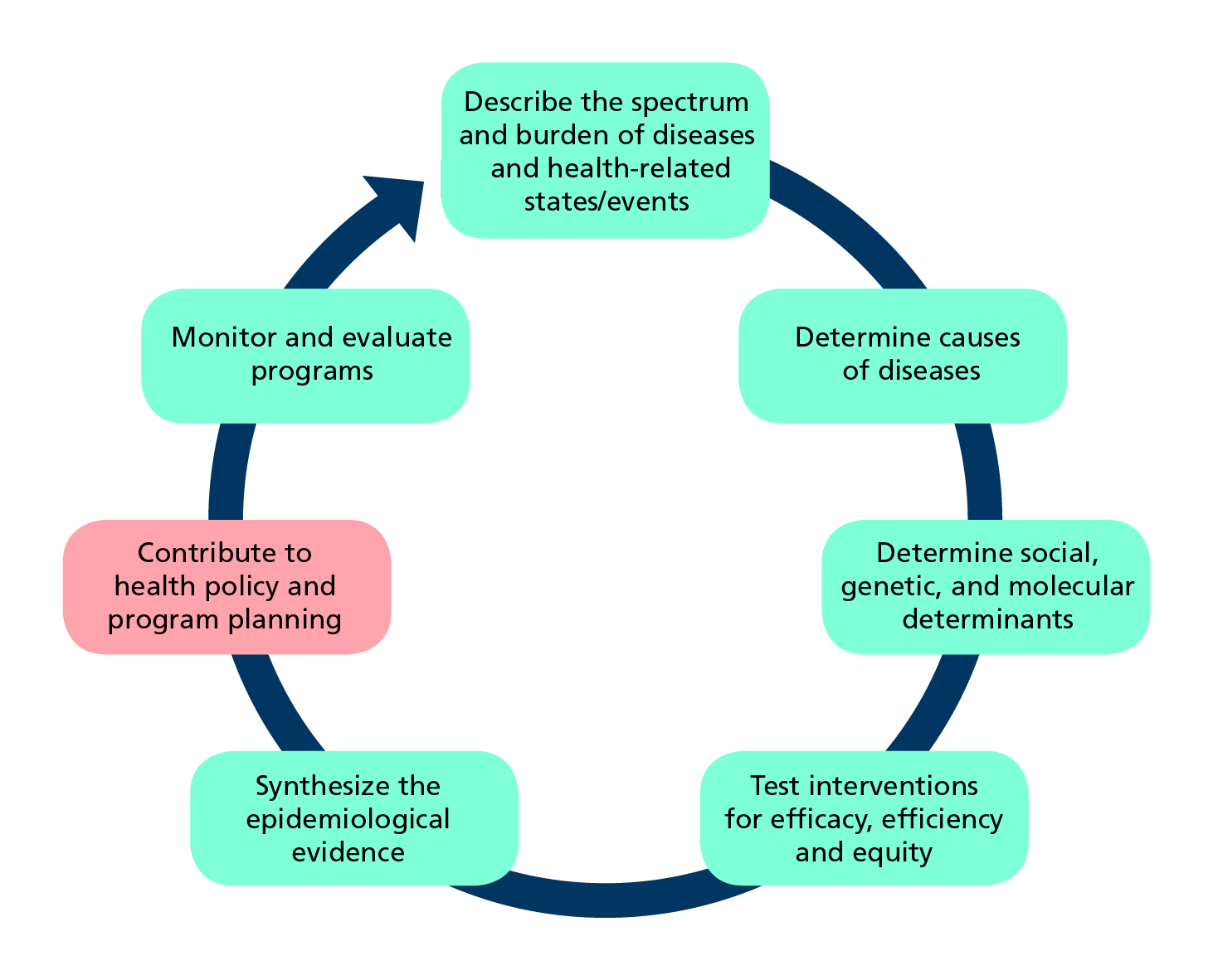 Diagrammatic representation of role of epidemiology in developing health policy and programmes